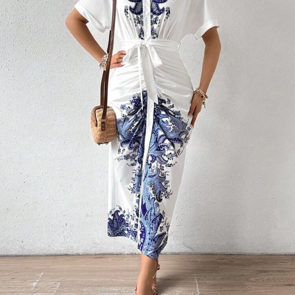 Elegant White and Blue Maxi Dress